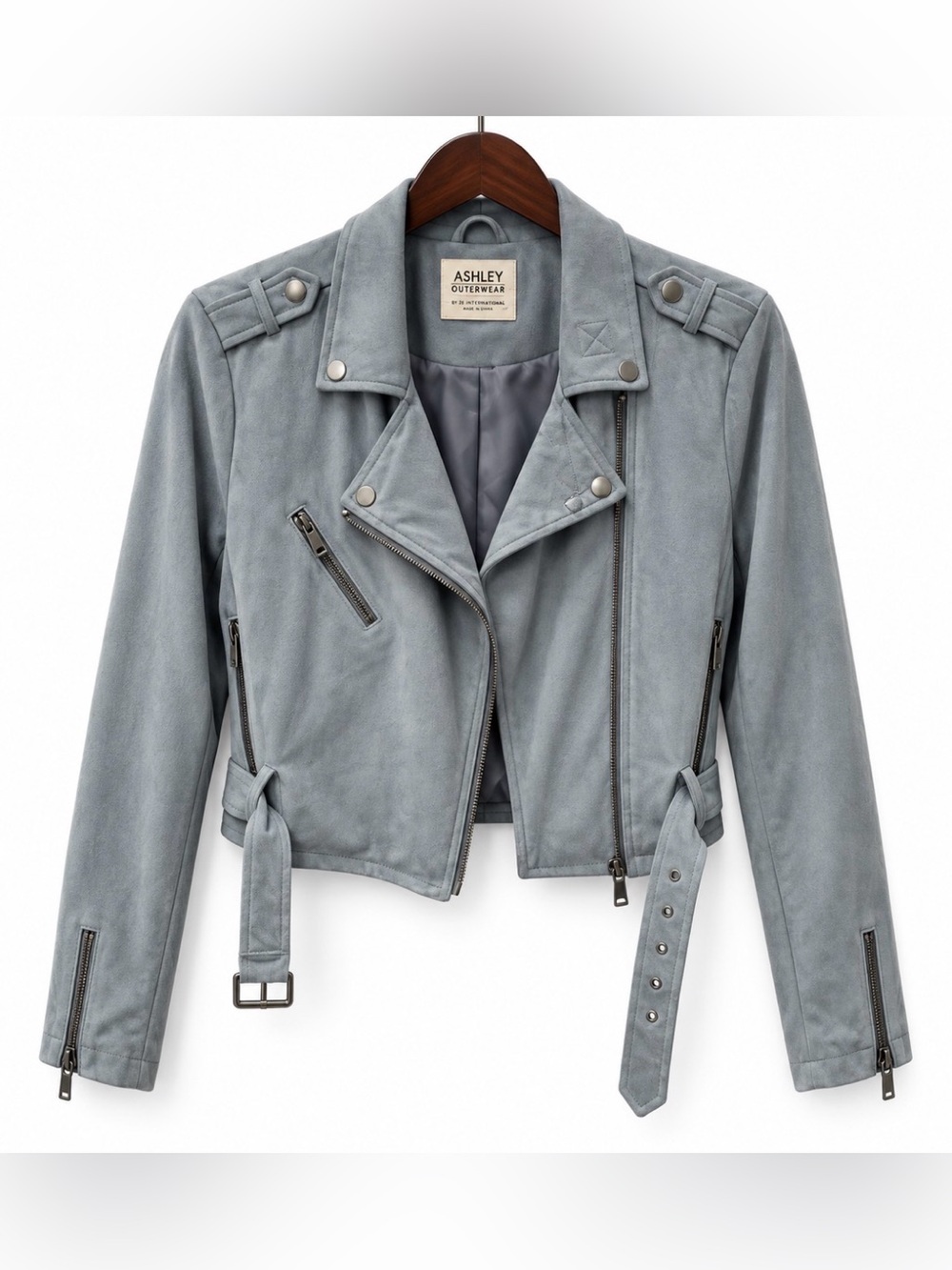Ashley By 26 International Dust Blue Suede Moto Jacket